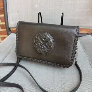 Rare Minimalist BRIGHTON Ferrara Mini Crossbody Bag Pewter Pebbled Leather